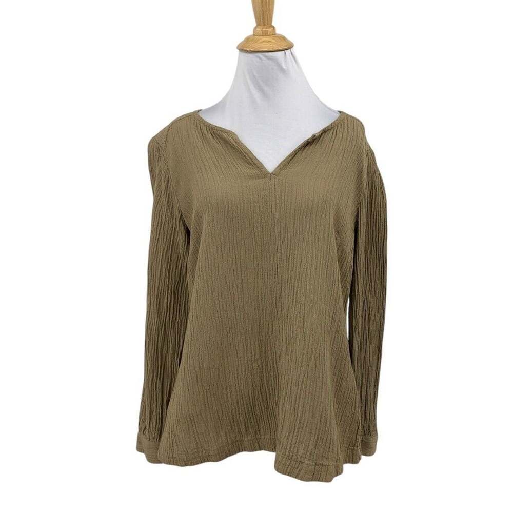 Soft Surroundings Top Women S Small Mushroom Ramie Blend Split Neck Gauzy Blouse